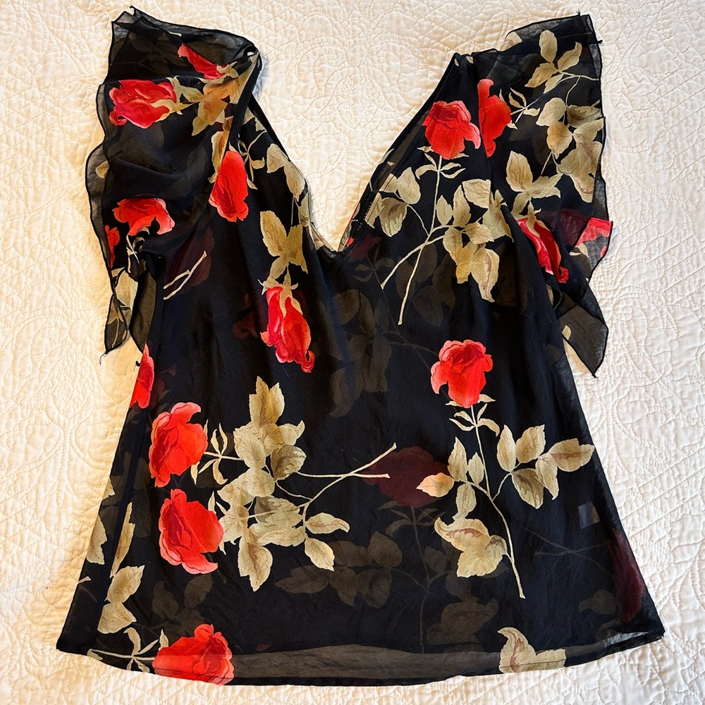 RARE The Limited Silk 90s Vintage Sheer Rose All Over Print